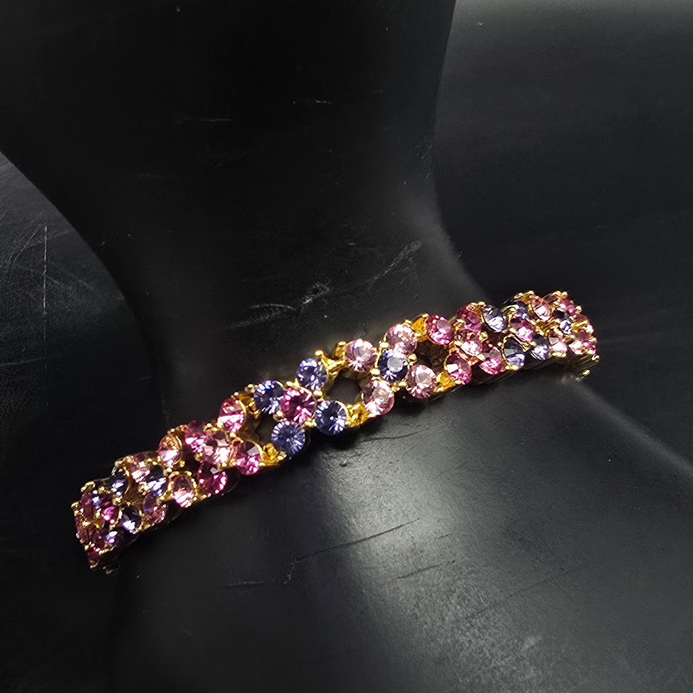 Joan Rivers Pink Purple Rhinestone Tennis Bracelet Vintage Jewelry